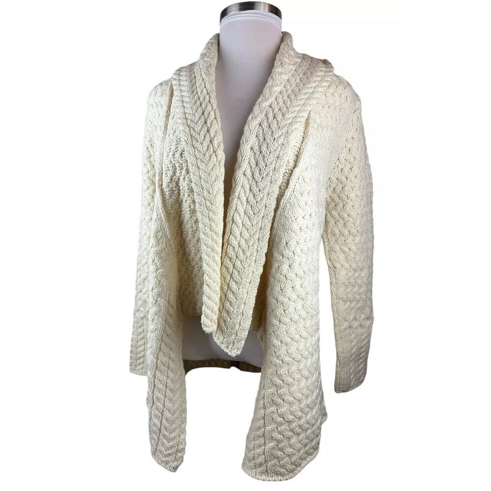 IrelandsEye Glenross Waterfall Cardigan Sweater Wool Natural Chunky Knit Medium - Picture 5 of 16